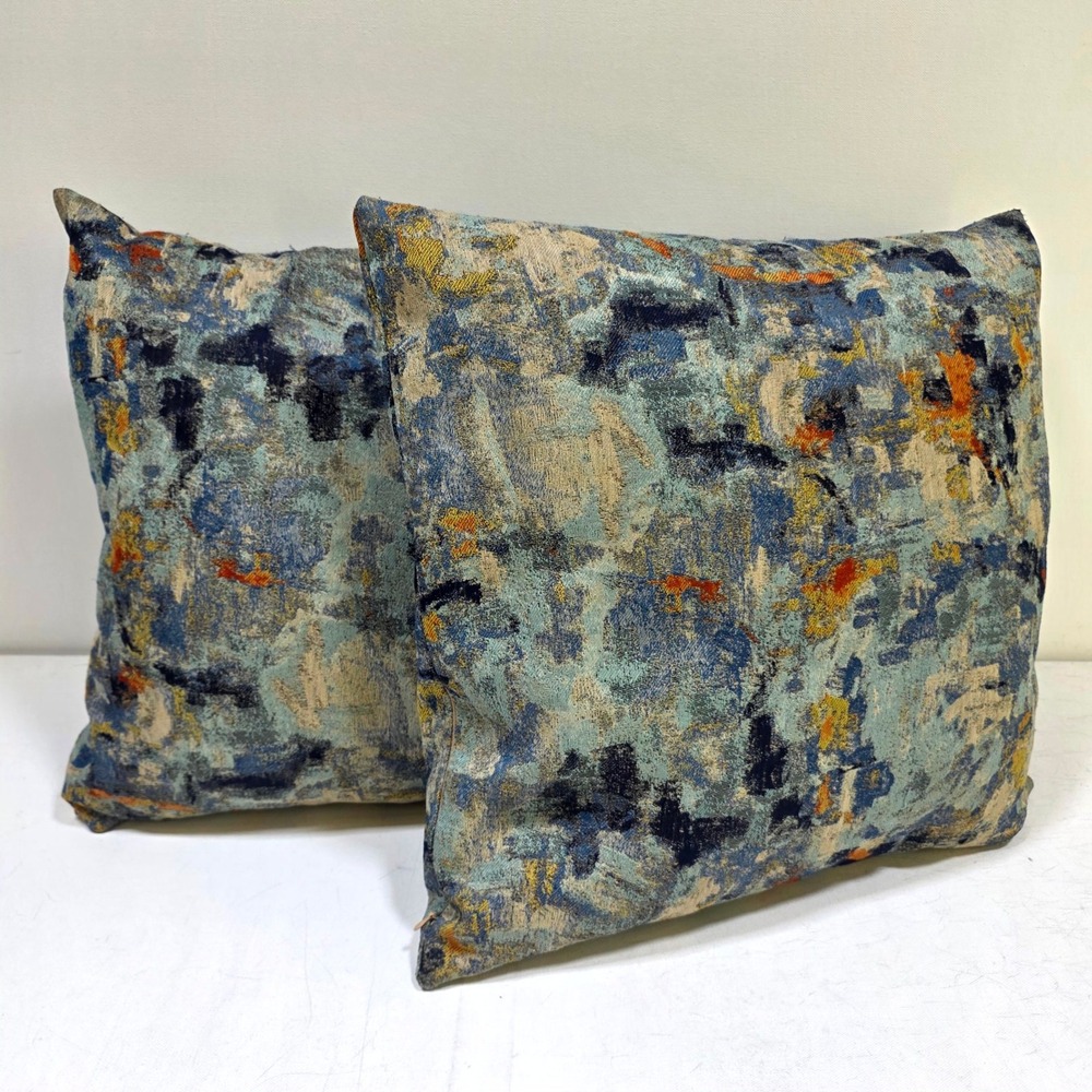 West Elm Throw Pillows Set of 2 20x20 Blue Abstract Jacquard Duck Feather Filled